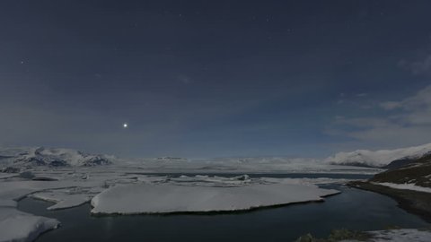 4K Time lapse of Northern Lights Aurora Borealis dancing over the Glacier lagoon Jokulsarlon in Iceland.