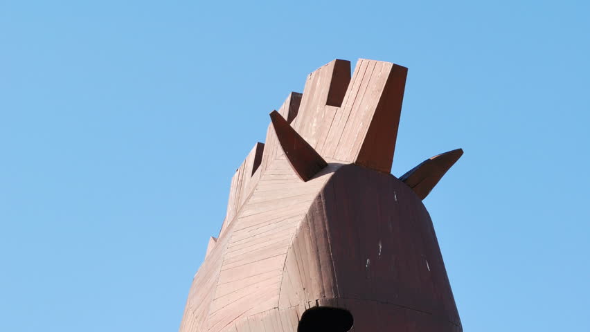 wooden trojan horse in the ancient city Troy in todays northwestern Turkey. The site was home to Trojan War took place in the 12th century BC and in World Heritage List of UNESCO.