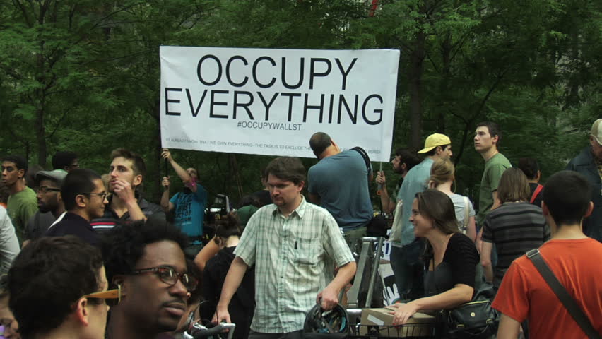 NEW YORK - SEPT 30: Protesters congregate in Zuccotti Park in Lower Manhattan on Day 14 of Occupy Wall Street, September 30, 2011 in New York. 