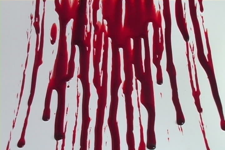 Blood splattering on a while wall.