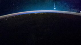 Moon Glow as seen from International Space Station ISS over North Pacific. Time Lapse 4K Slow Speed.