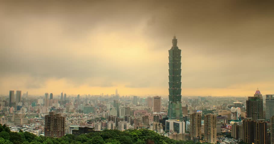 time lapse of Taipei City Skyline at sunset, Taiwan