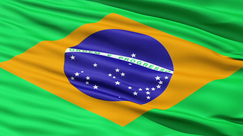 Realistic 3d seamless looping Brazil flag waving in the wind.