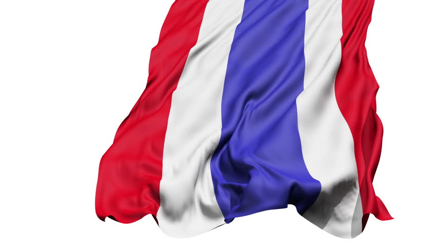 Realistic 3d seamless looping Thailand flag waving in the wind.
