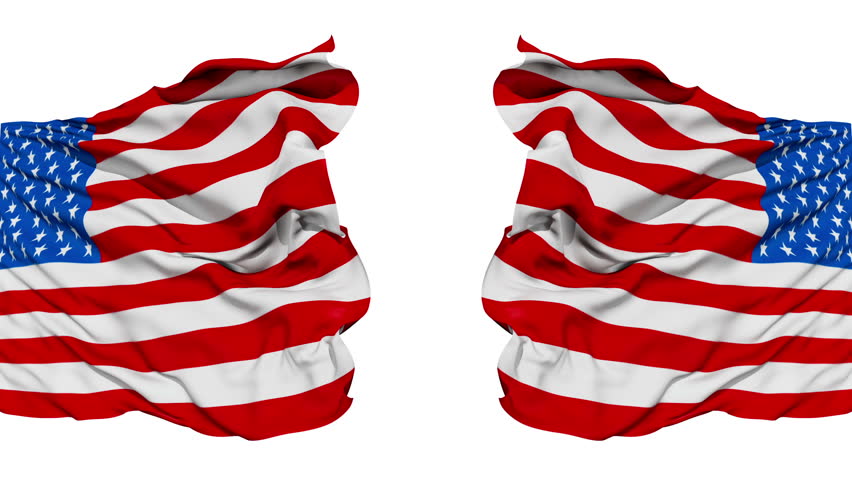 Realistic 3d seamless looping USA(United States) flags waving in the wind.
