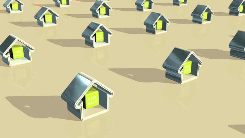 Abstract animation of houses for sale changing to being sold.