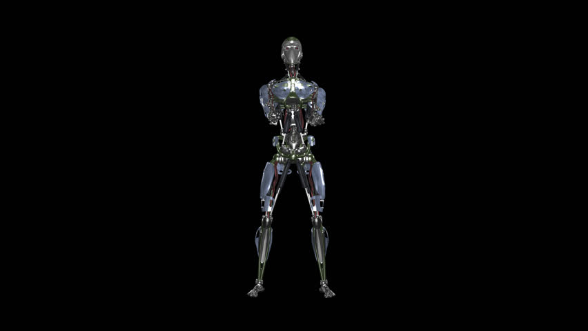 Machine Fighter - II M - LS - 4K Ultra HD - Alpha - Metallic cyborg male character at kungfu fight or techno dance for sci-fi, sport, technology, music projects. Realistic isolated 3D model animation.