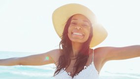 Smiling selfie of African American girl in white sundress