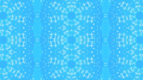 Colorful Kaleidoscope Video Background. Colorful kaleidoscopic patterns. Zoom in rainbow color circle design. Blue kaleidoscope, winter snow, new year
