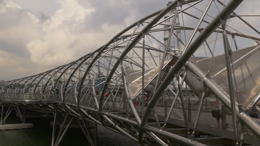 sunny sky helix bridge float marina bay esplanade panorama singapore