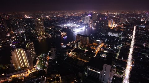 bangkok cityscape night light river bay roof top panorama 4k time lapse thailand