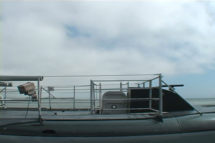 A slow pan on a World War II submarine.
