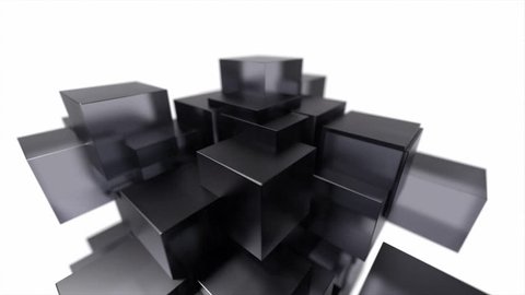 Glass blocks cubes floating interlocking abstract tech motion background loop 4k