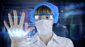 Female doctor with futuristic hud screen tablet.  Bacteria, virus, microbe. Medical concept of the future - Powered by Shutterstock - Get 15% off with code: PIKWIZARD15