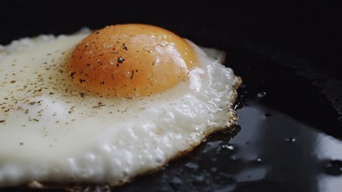 Eggs fried in a pan, close-up shot