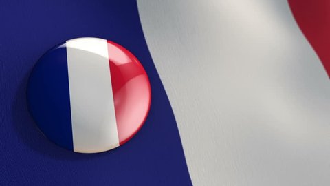 Animation waving of colorful pin with flag of France. Animation of seamless loop.