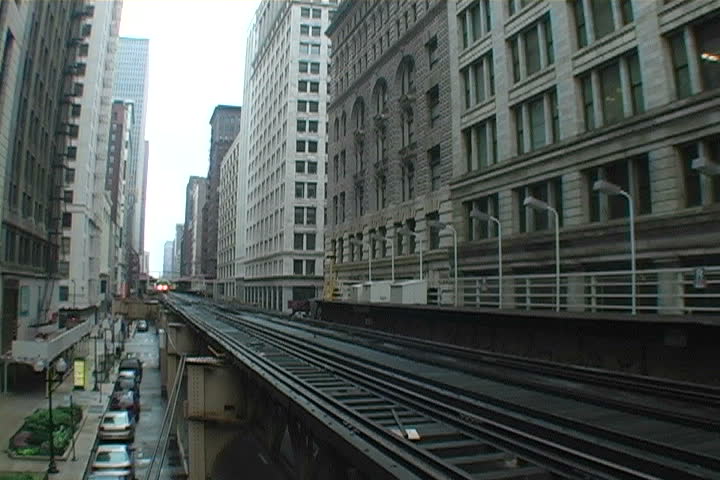 The el train departing in downtown Chicago.