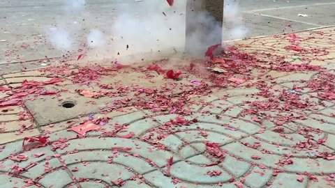 Slow motion firecrackers exploding in Chinese New Year's Day, Thailand