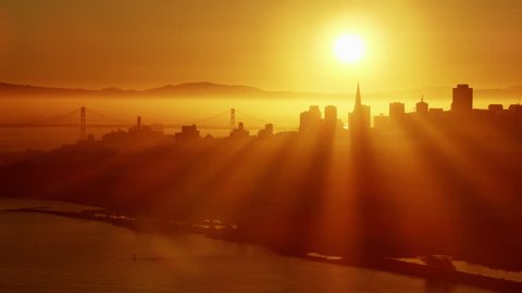Aerial view Golden Gate city sunrise San Francisco California Coastline