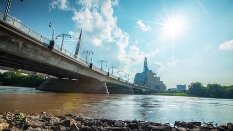 Breathtaking time lapse pan by Winnipeg's Provencher Bridge with the Canadian Museum of Human Rights in the background in 4K
