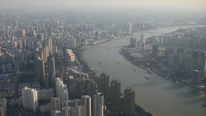 Shanghai cityscape overlooking the city road traffic
