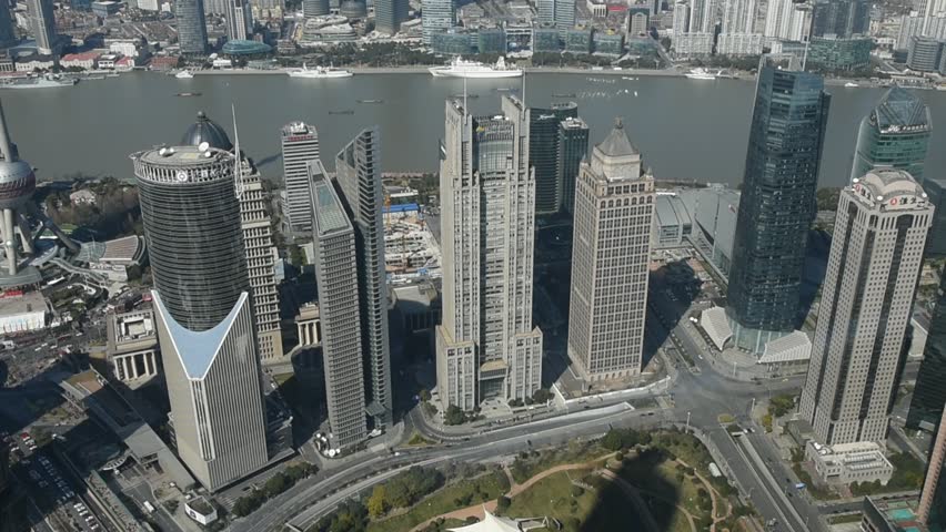 Shanghai cityscape overlooking the city road traffic
