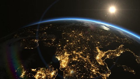 Sunrise over Europe. The European states from space. Clip contains earth, europe, sunrise, space, map, globe, satellite, planet, european, european union. Images from NASA.
