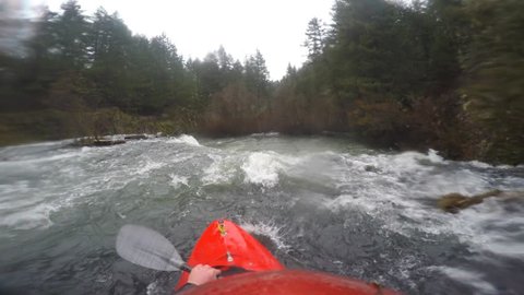 POV of man kayaking over Butte Falls in southern Oregon Stockvideo