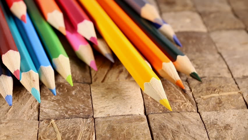 Drawing supplies: many different colored pencils. Macro shot.