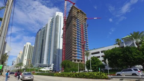 SUNNY ISLES BEACH - FEBRUARY 9: Motion video of highrise architecture in Sunny Isles Beach which is a city north of Bal Harbour and south of Hollywood February 9, 2016 in Sunny Isles Beach FL, USA