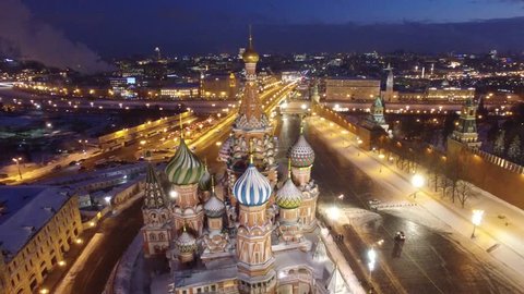 Night Beautiful frozen WINTER Moscow city cowered in snow and ice. Aerial FPV Drone Flights. UltraHD 4K