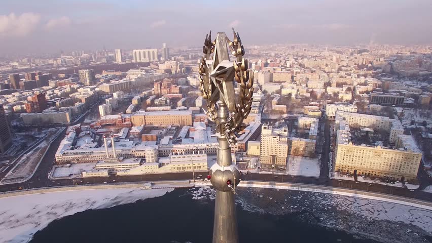 Beautiful frozen WINTER Moscow city cowered in snow and ice. Stalin skyscraper. Aerial FPV Drone Flights. UltraHD 4K | Shutterstock HD Video #14650309