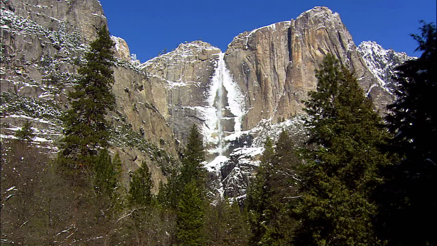 Upper Yosemite Falls In Winter, Zoom