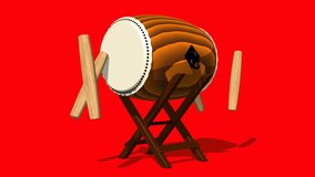 Loopable Asian Drum And Sticks On Red Background.
Loop able 3D render Animation.
