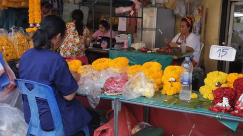 Bangkok, Thailand. 14th February 2016.Merchant preparing for sales at The Pak Khlong Talat (Flower Market) in Bangkok, Thailand
