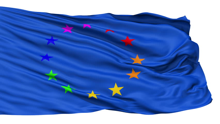 Realistic 3D detailed slow motion Europe gay flag in the wind - seamless looping