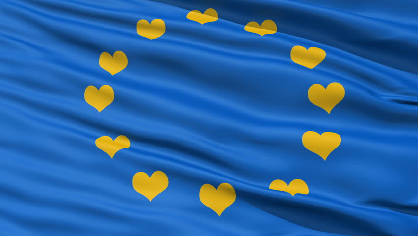 Realistic 3D detailed slow motion Europe love flag in the wind - seamless