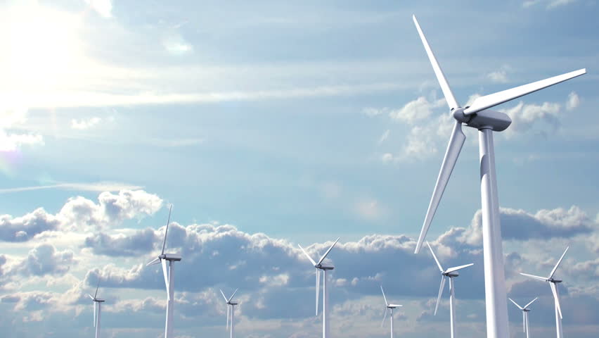 Wind Energy, 3d Animation On Stock Footage Video (100% Royalty-free