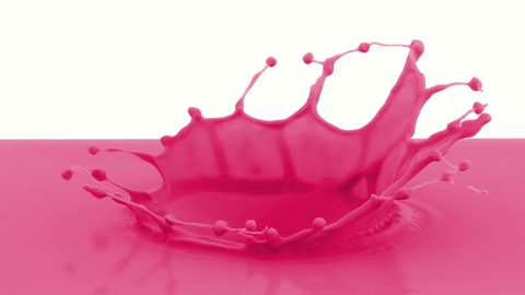 4k pink paint or nail polish drop falling in slow motion in pink paint and making beautiful crown splash, isolated on white with alpha (uhd 3840x2160, ultra high definition, 1920x1080, 1080p)