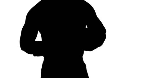 Muscular silhouette of boxer posing for camera on white background