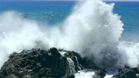 Footage Sea Wave Motion Crashing Rocks Horizon Water Beach Nature Power Travel Hawaii Nature Tourism Eroded Coast Surf