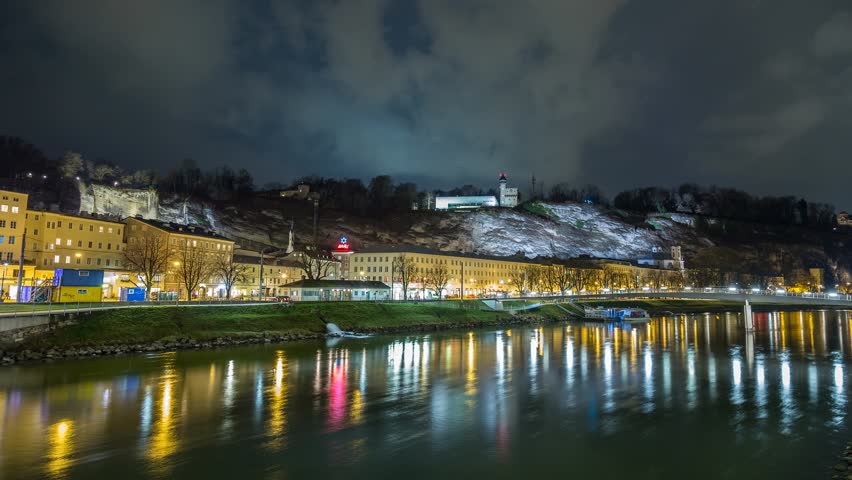 4K time lapse scene of Salzburg city and river. 