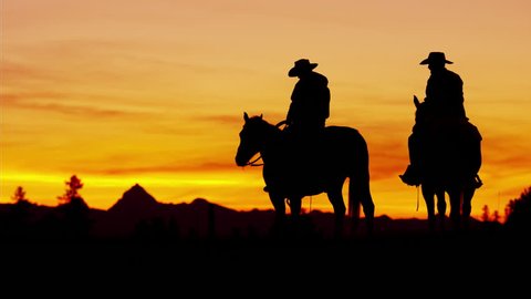 Silhouette Lonesome Cowboy Riding Horse Sunset Stock Vector (Royalty ...