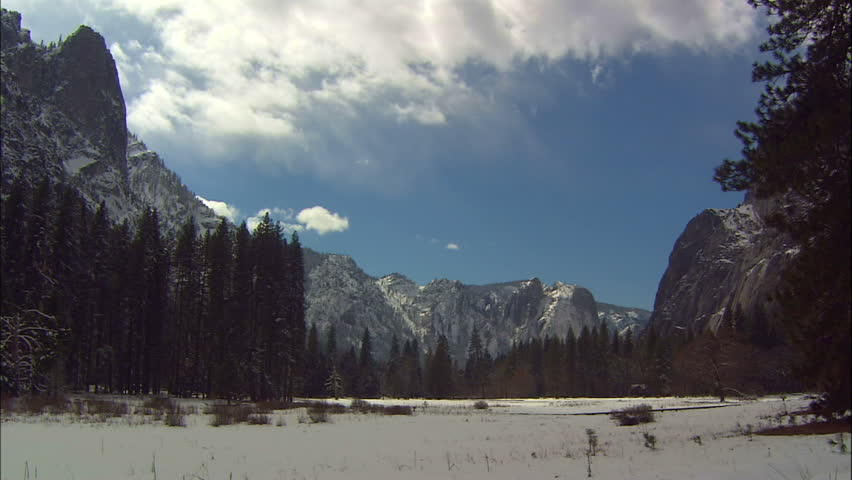 Winter In Yosemite National Park Seen From The Valley Floor