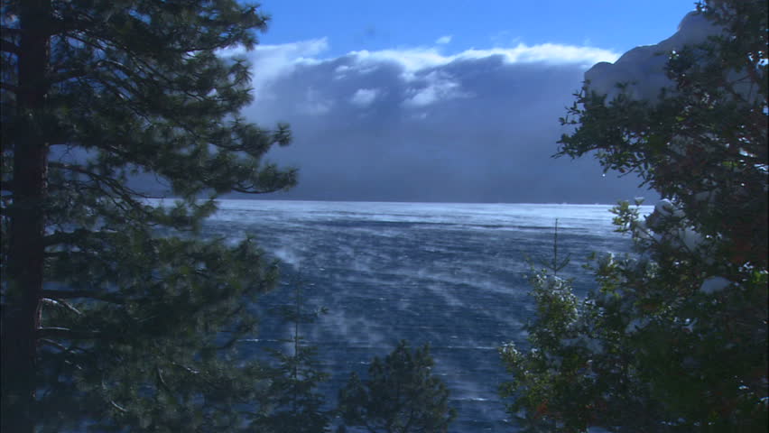 Clouds Moving Across The Water; A Lake Tahoe Snow Storm