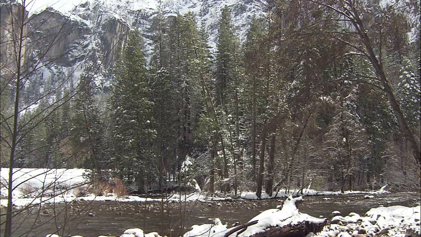 Yosemite Valley In Winter, River, El Capitan, Bridalveil Falls