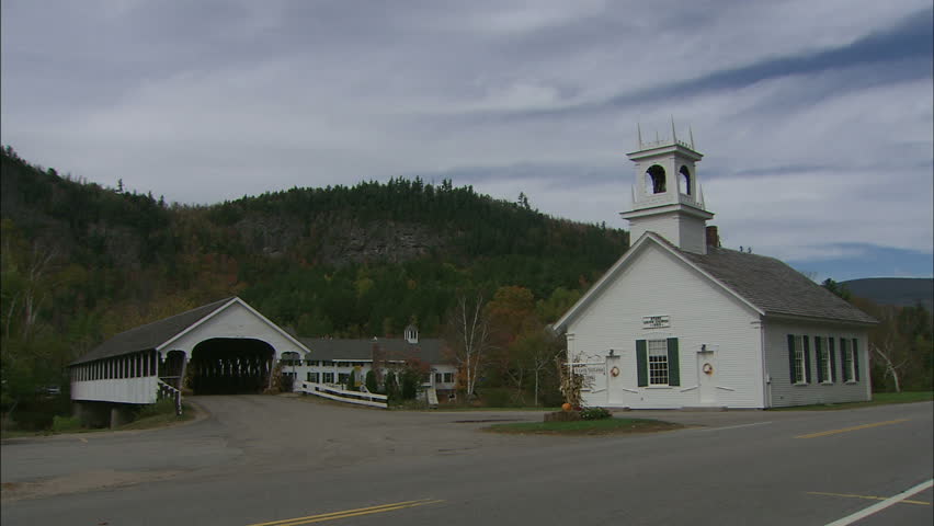 White Vermont Church And Matching Covered Bridge