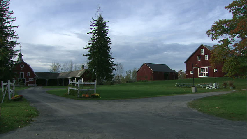 Red Barn On Classic Farm In Vermont