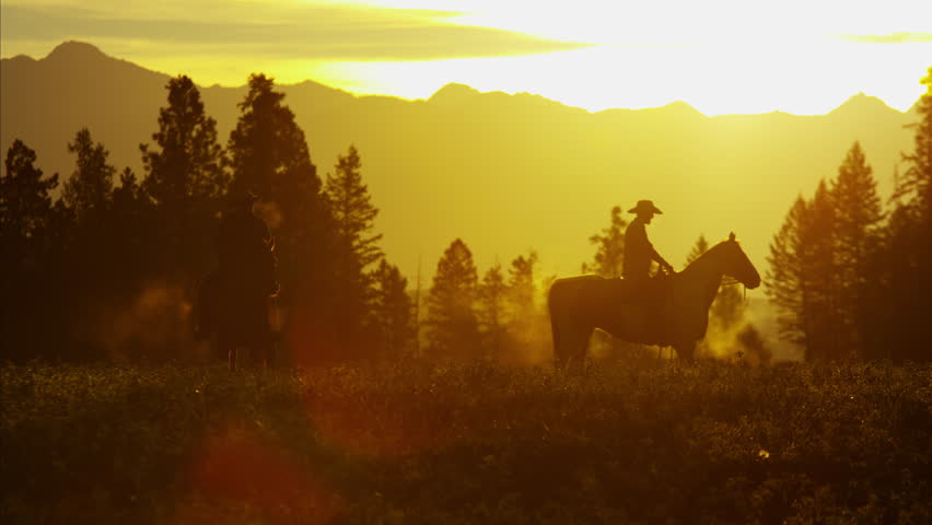 Silhouette of Cowboy Rider forest wilderness area Canada