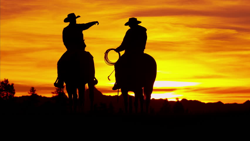 Silhouette Reveal of Cowboy Riders Stock Footage Video (100% Royalty ...